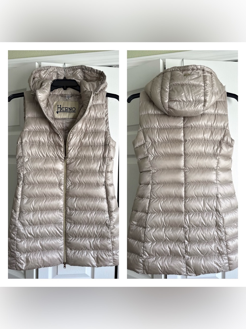 “Like new” Herno Quilted Hooded Sleeveless Long Down Puffer Vest in Light Pear